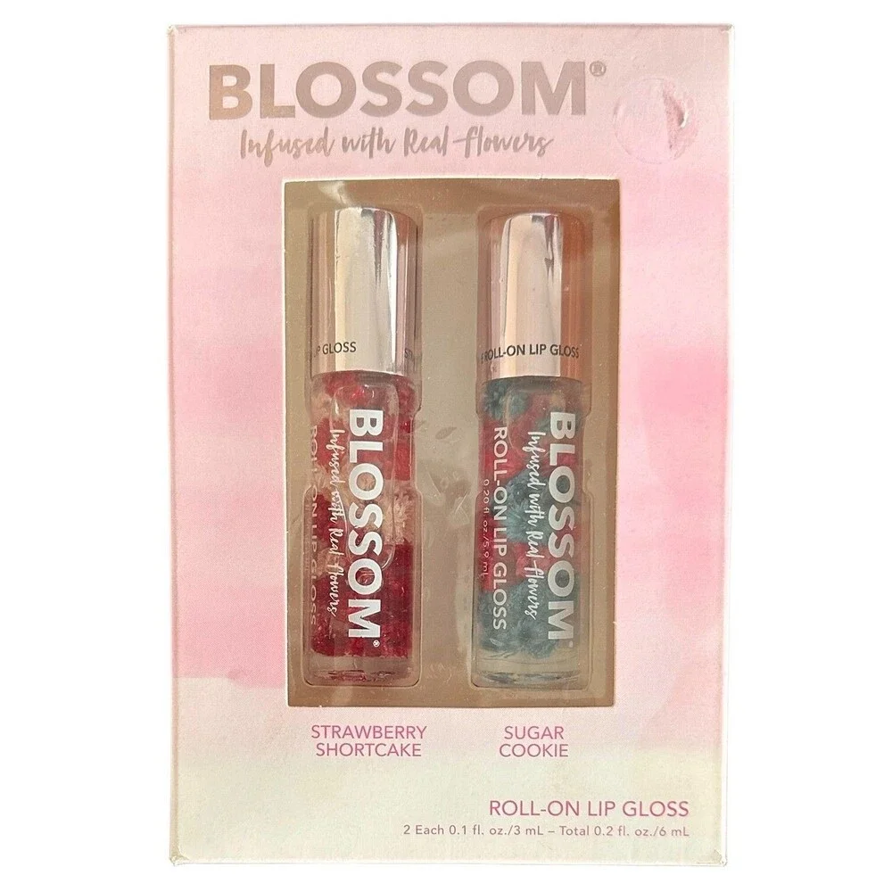 BLOSSOM Set of 2 Roll-on Lip Gloss - Strawberry Shortcake & Sugar Cookie